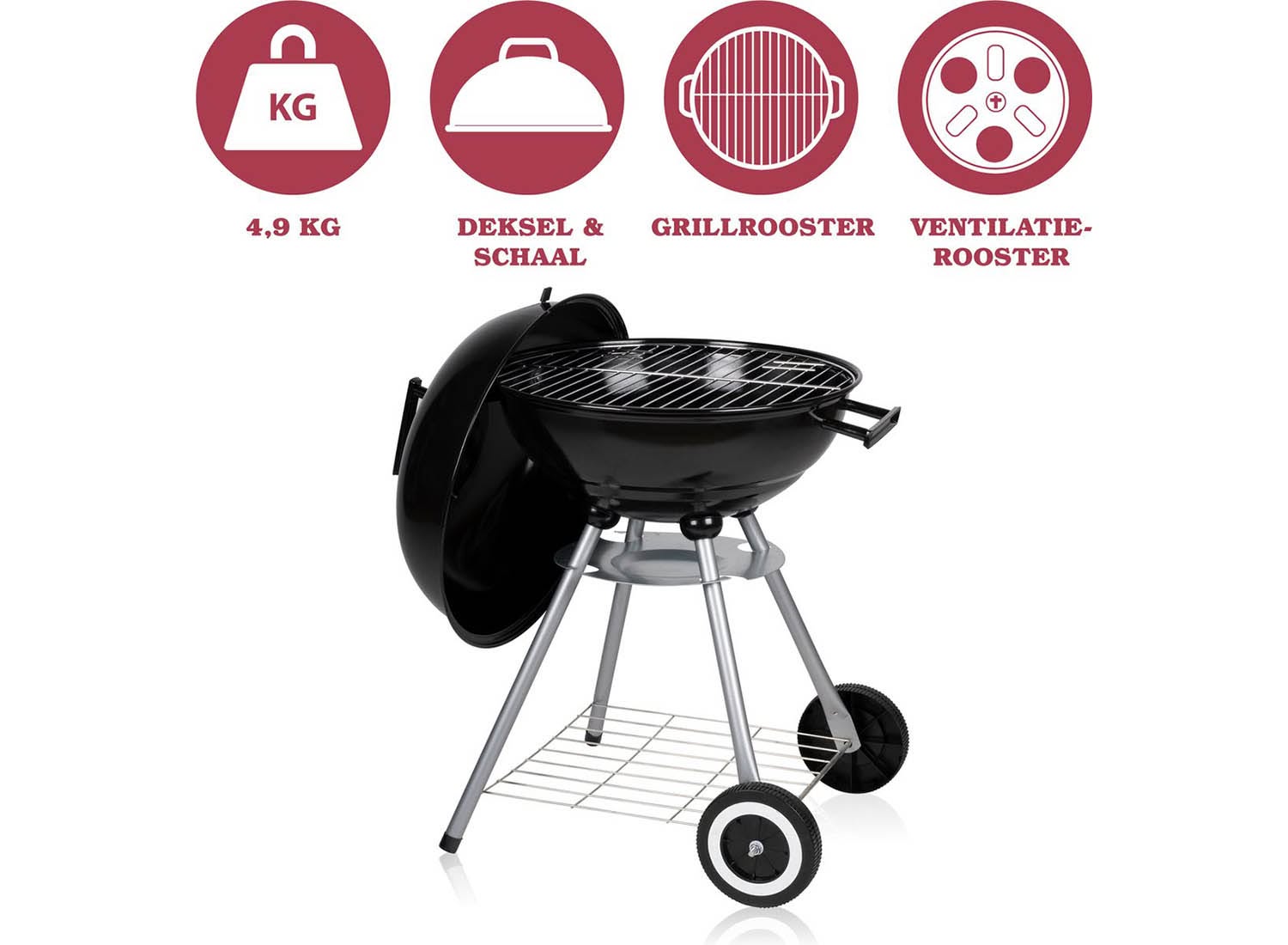 Lone Star Ø45 cm kogelbarbecue met deksel en asopvangbak