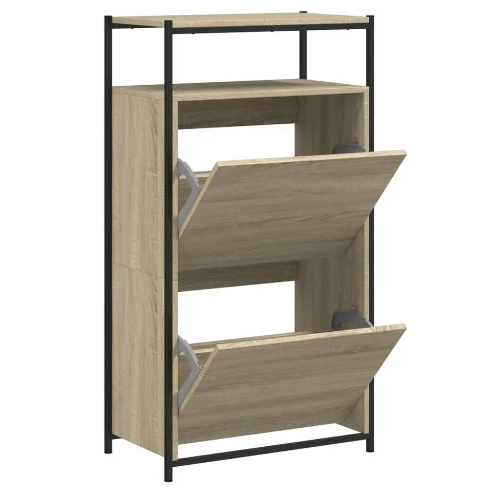 vidaXL - Schoenenkast 6 paar met 2 kleppen - Sonoma eiken - Hout - 60x34x112 cm