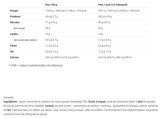 Gâteau énergétique Overstims Gatosport sans Gluten Amande - 400g