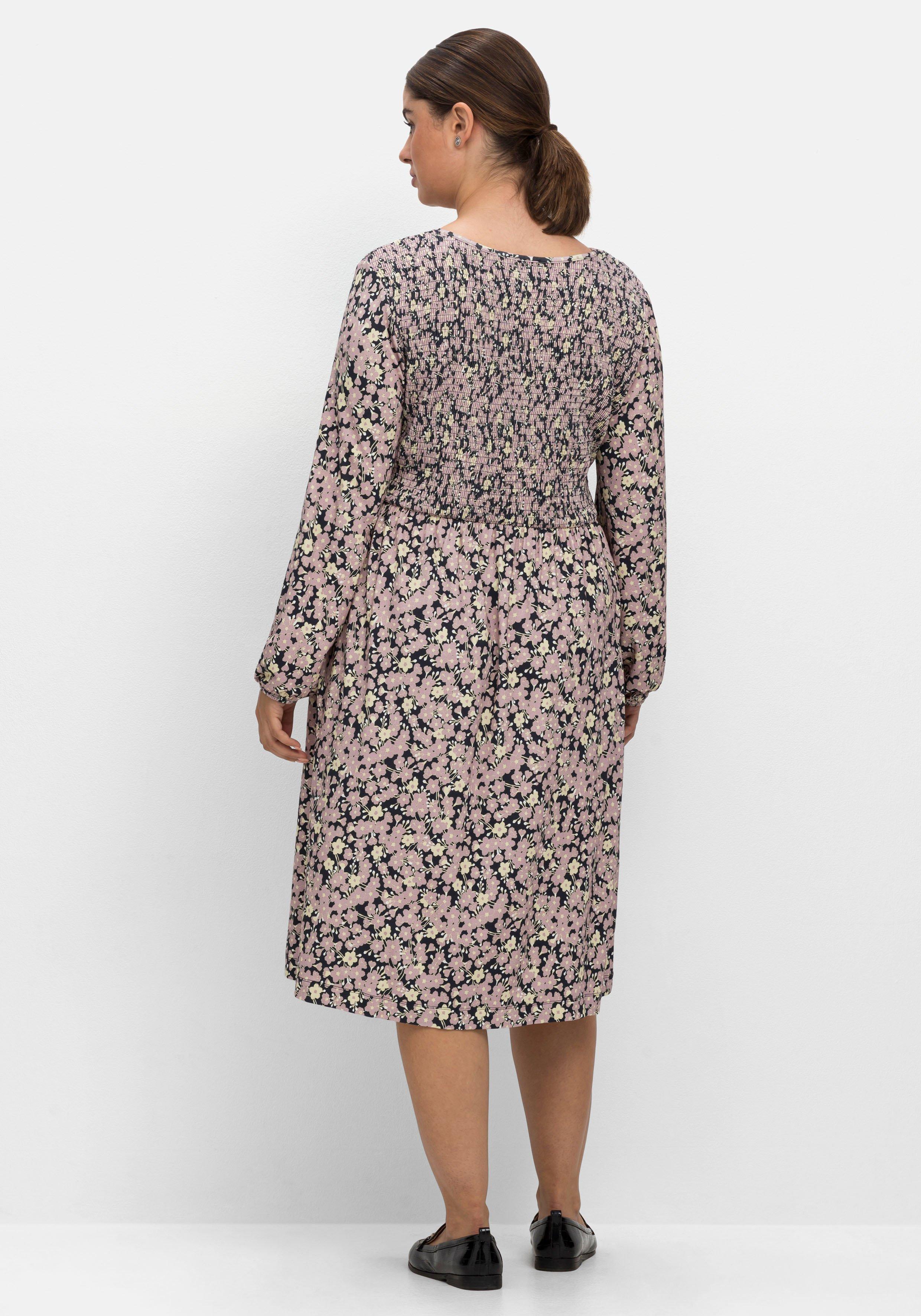 Jerseykleid mit Alloverdruck und Smok-Oberteil