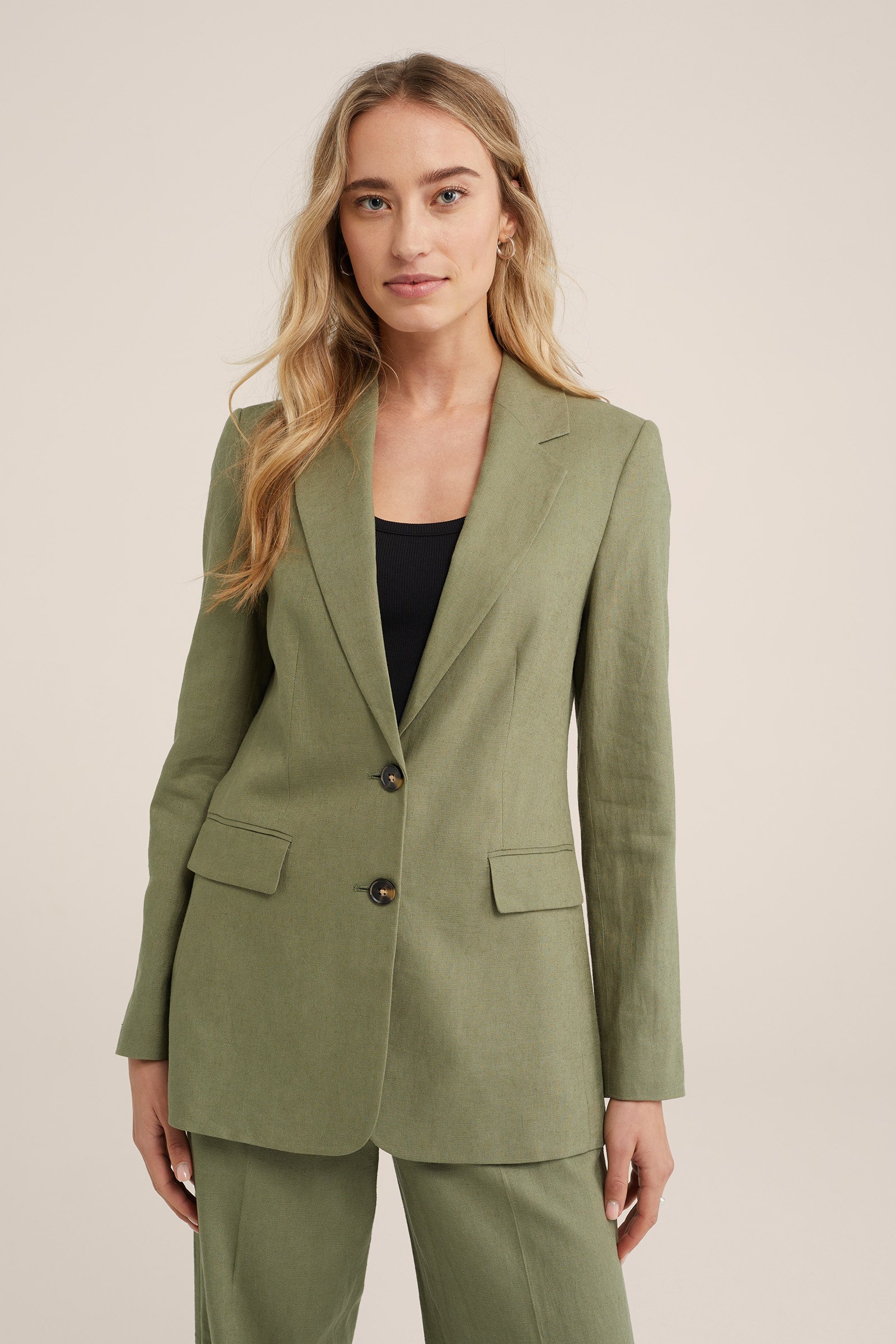 regular fit blazer van linnenmix WE Fashion Olijfgroen