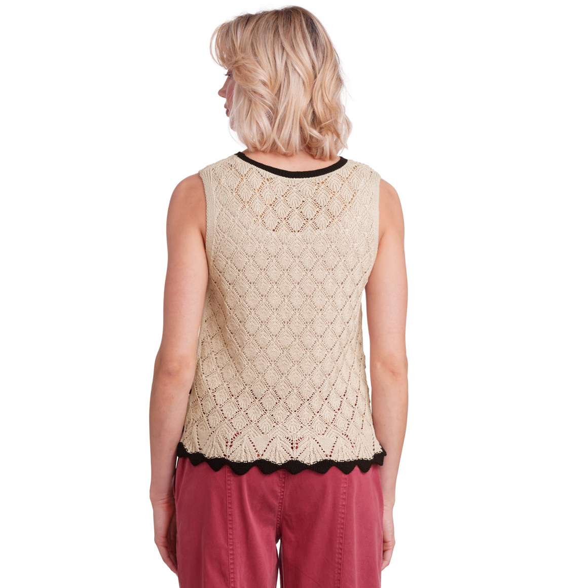 Gina Collection Damen Stricktop mit Ajourmuster beige