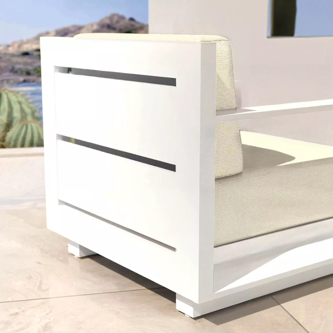 Fauteuil de jardin détente en aluminium Elba Blanc et beige