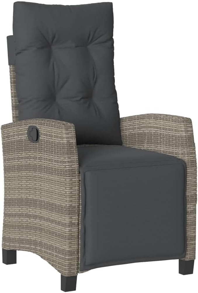 vidaXL Gartensessel 2 STK., Gartenstuhl mit Fußteil, Garten Liegestuhl mit Verstellbarer Rückenlehne Fußstütze, Sessel Relaxsessel Gartenmöbel, Grau Poly Rattan