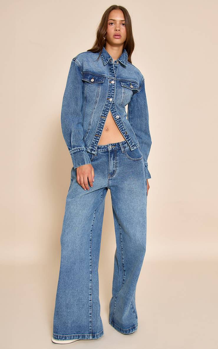 Mid Blue Wash Jean Large Taille Mi-haute