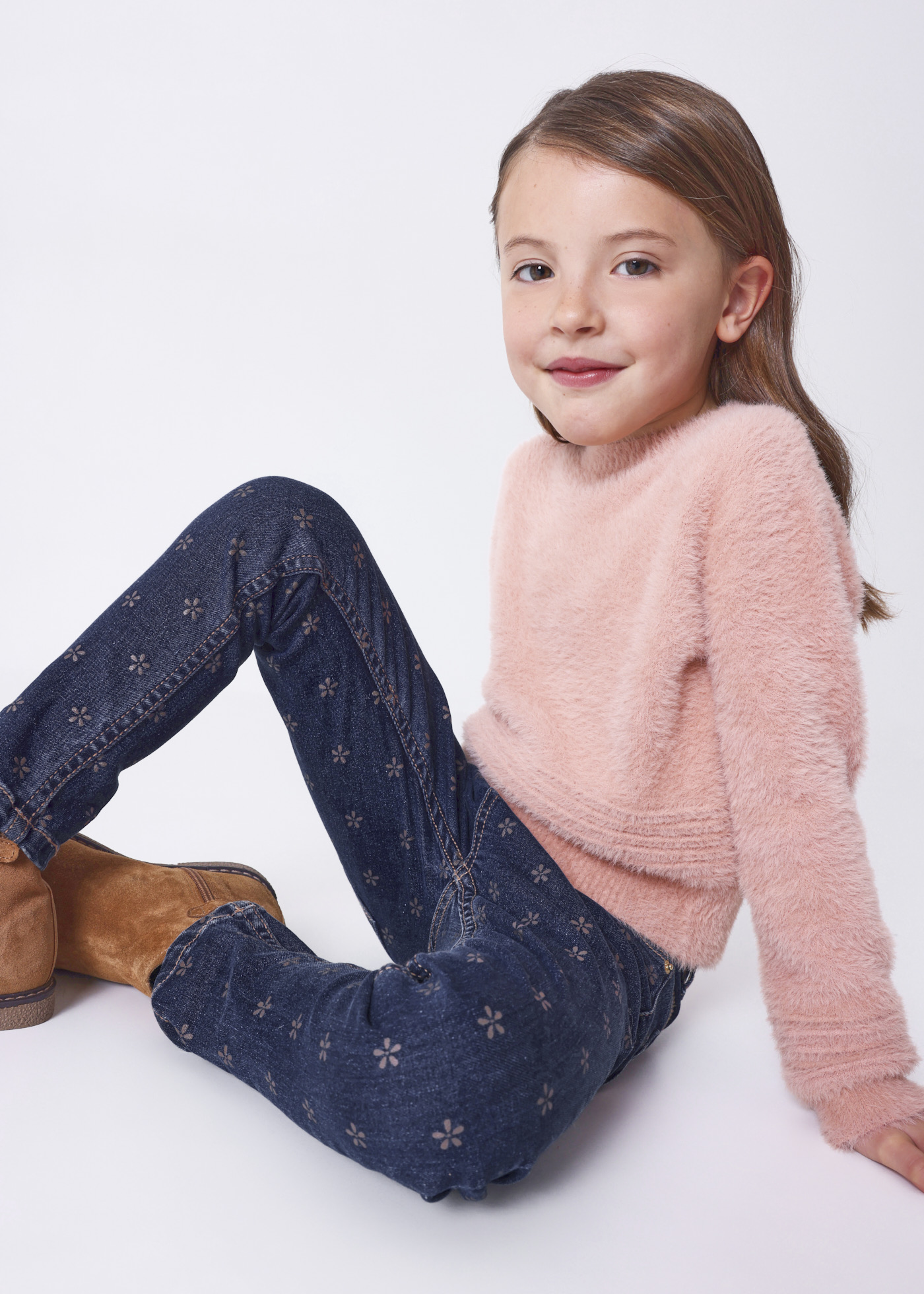 Calça jeans skinny estampada para meninas