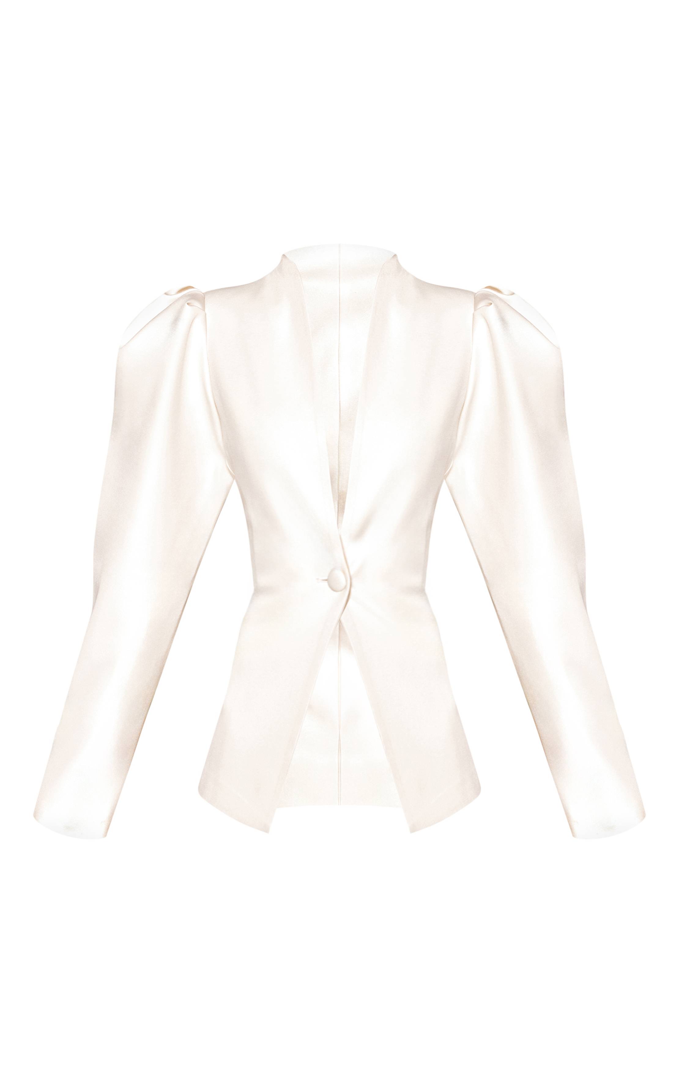 Crème Blazer Cintré À Manches Froncées