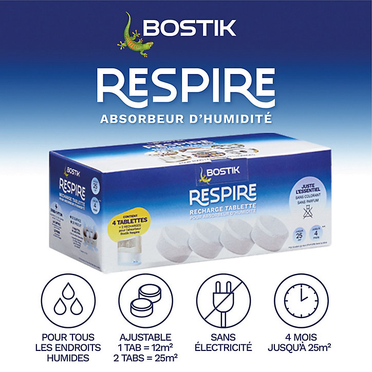 Lot 4 tablettes pour absorbeur d'humidité Respire Bostik 25m²