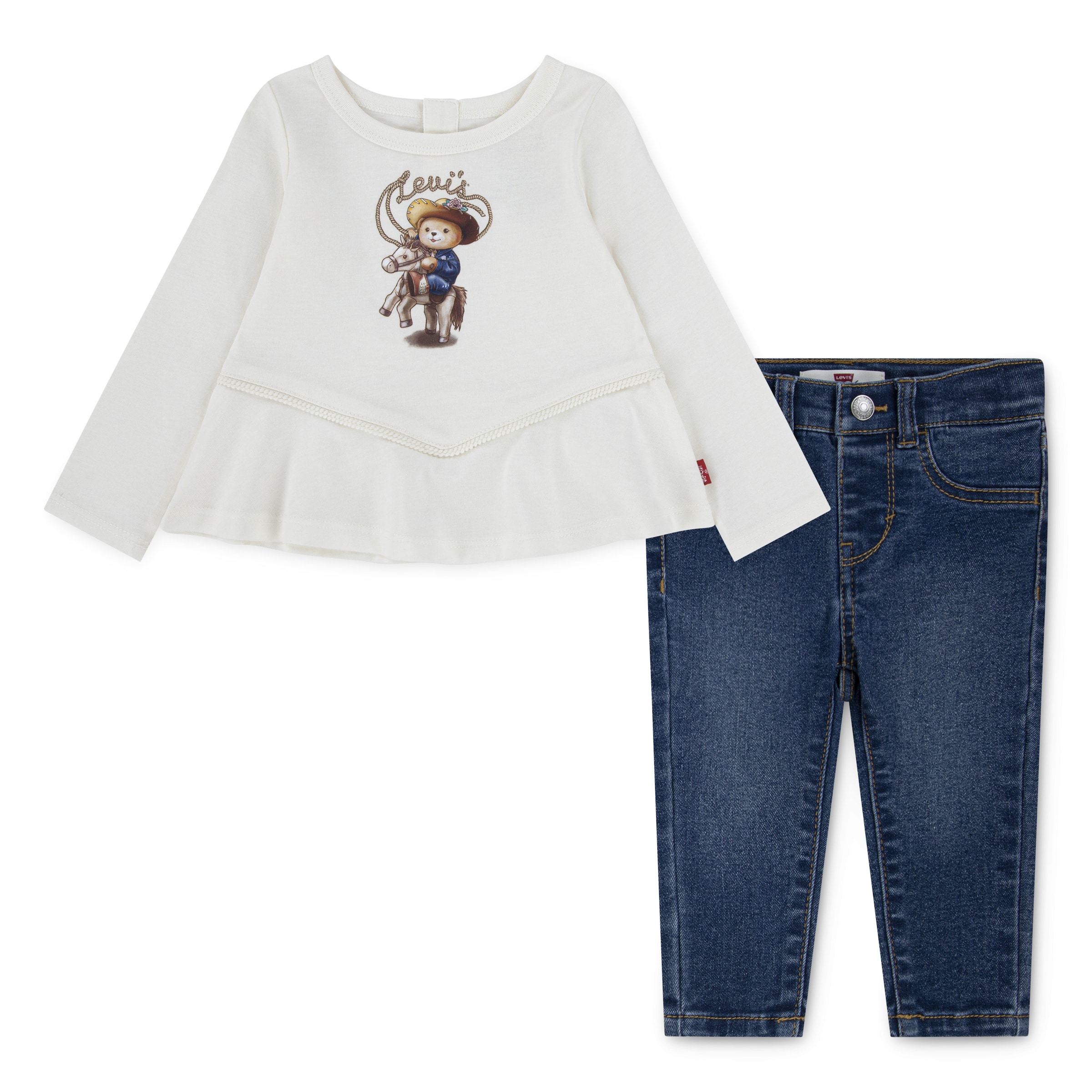 Levi's® Kids Langarmshirt & Hose »LVG WESTERN PEPLUM TOP,JEANS«, 2 Stk. süsses Denim-Outfit im Western-Style, for Girls