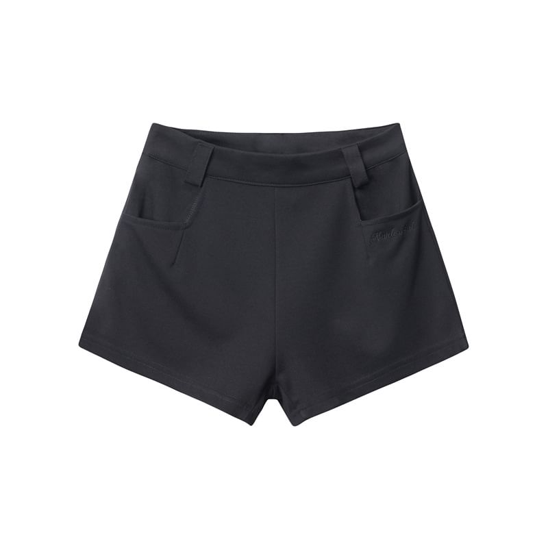 Nariele - Slim-fit minishort met lage taille, effen letters en borduursel