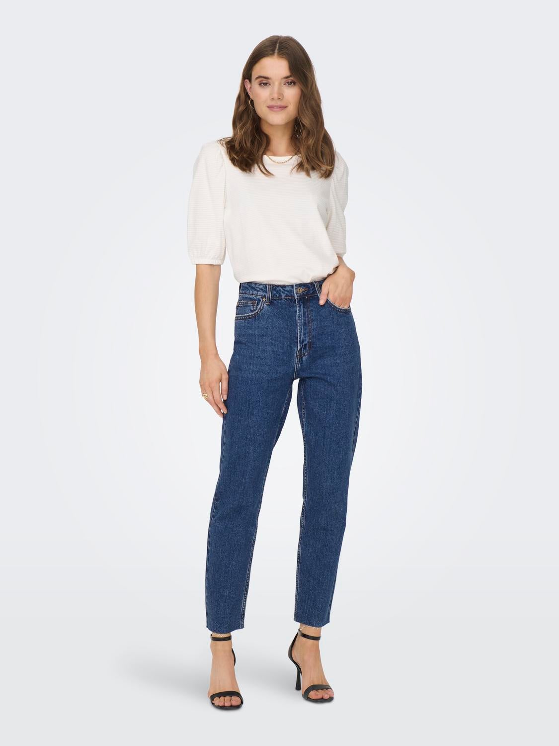 ONLEMILY Hohe Taille Gerade geschnitten Jeans Dark Blue Denim