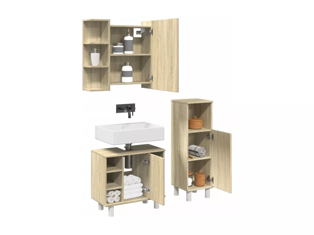 Ensemble de meubles de salle de bain 3 pcs chêne sonoma