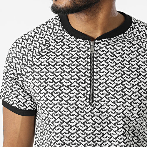 Ensemble Tee Shirt Col Zippé Et Short UY852 Blanc Noir