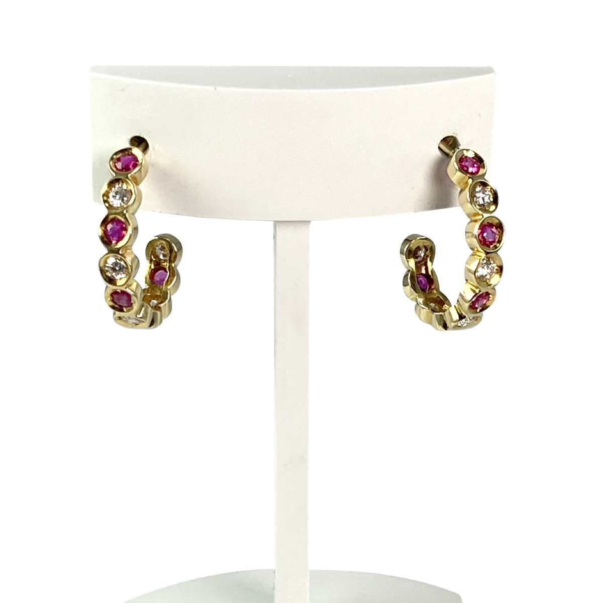 Boucles d'oreilles d'occasion or 585 jaune diamants et rubis