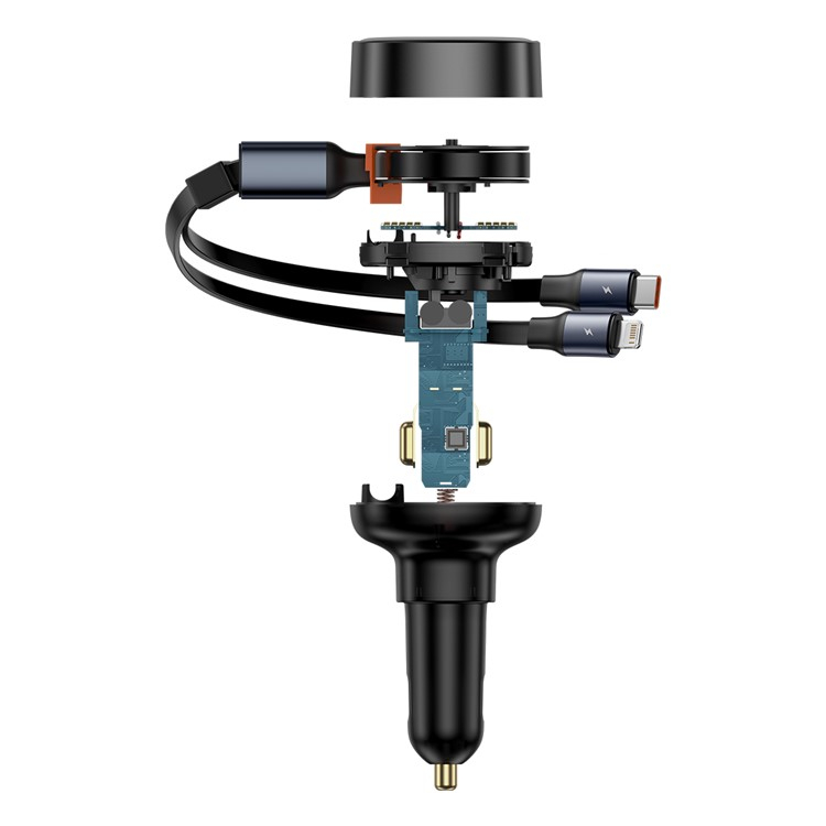 (60W) USB A Auto KFZ Ladegerät mit einziehbarem USB C / Lightning Kabel - Schwarz