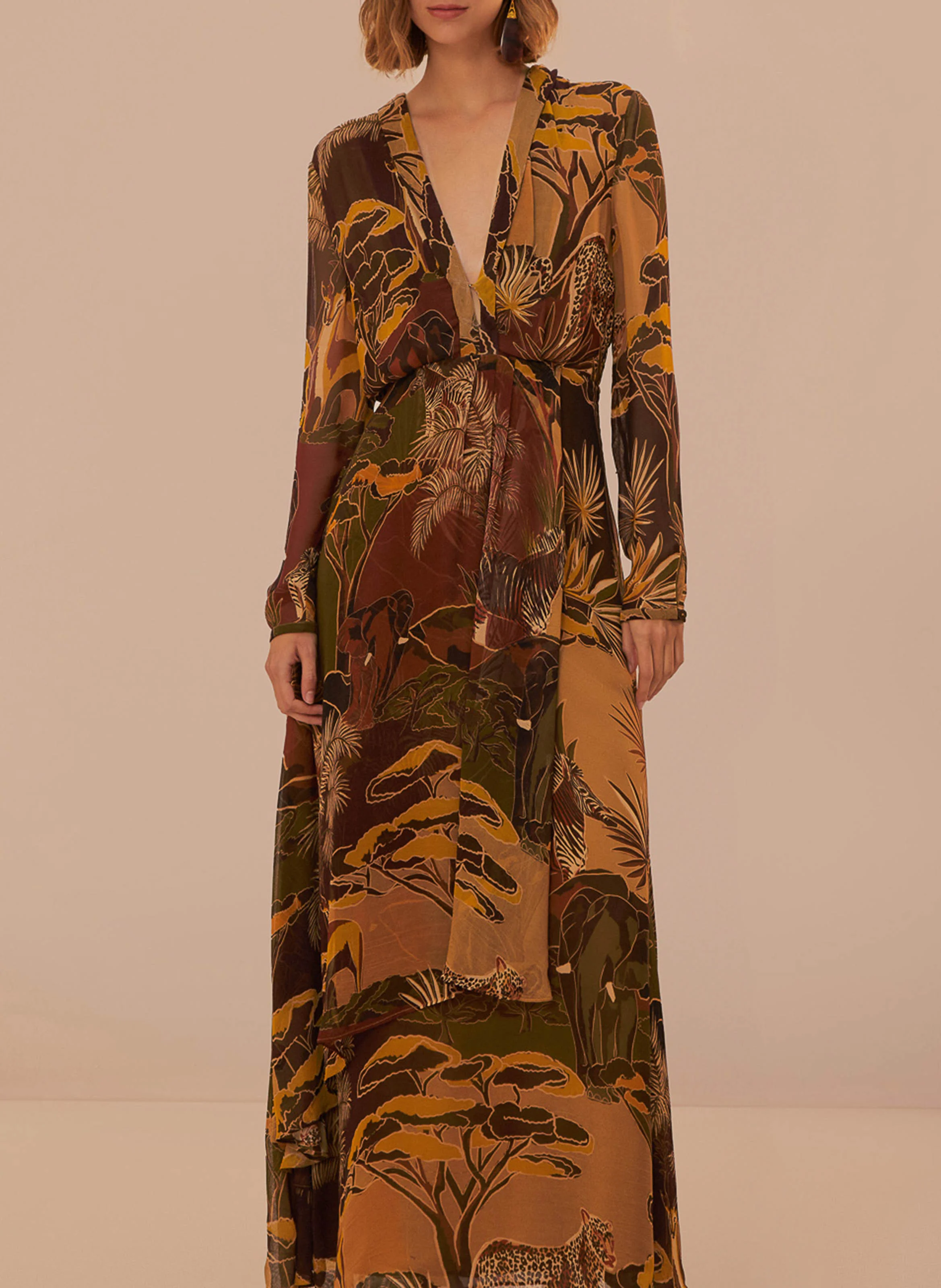 Robe longue imprimée | Marron