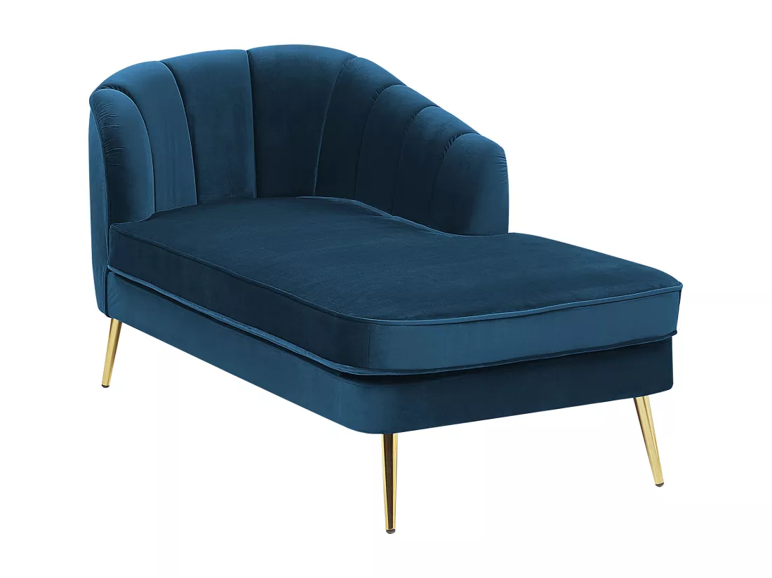 Chaise longue côté droite en velours bleu marine ALLIER