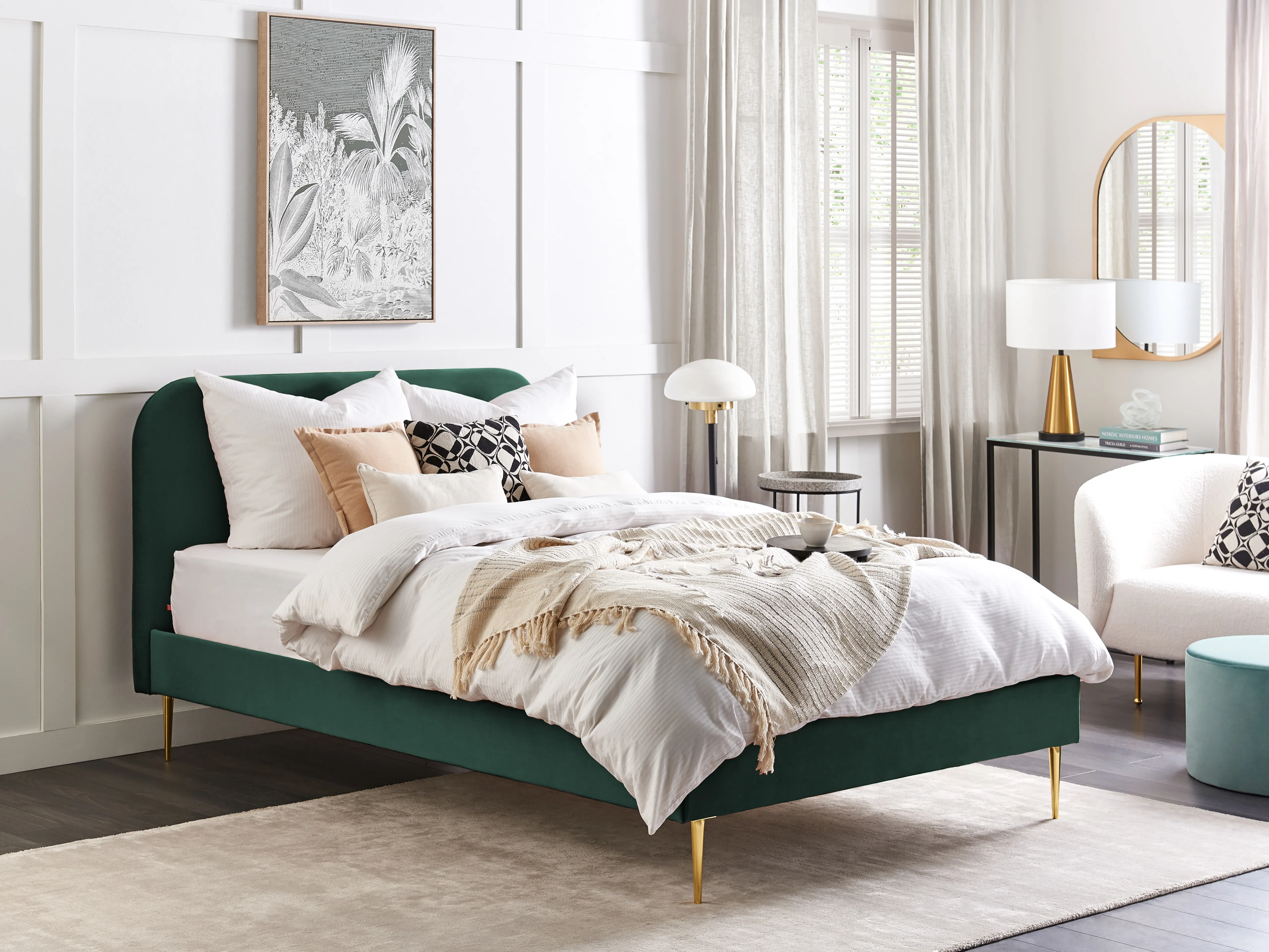 Bed Fluweel FLAYAT 140 x 200 cm Smaragdgroen