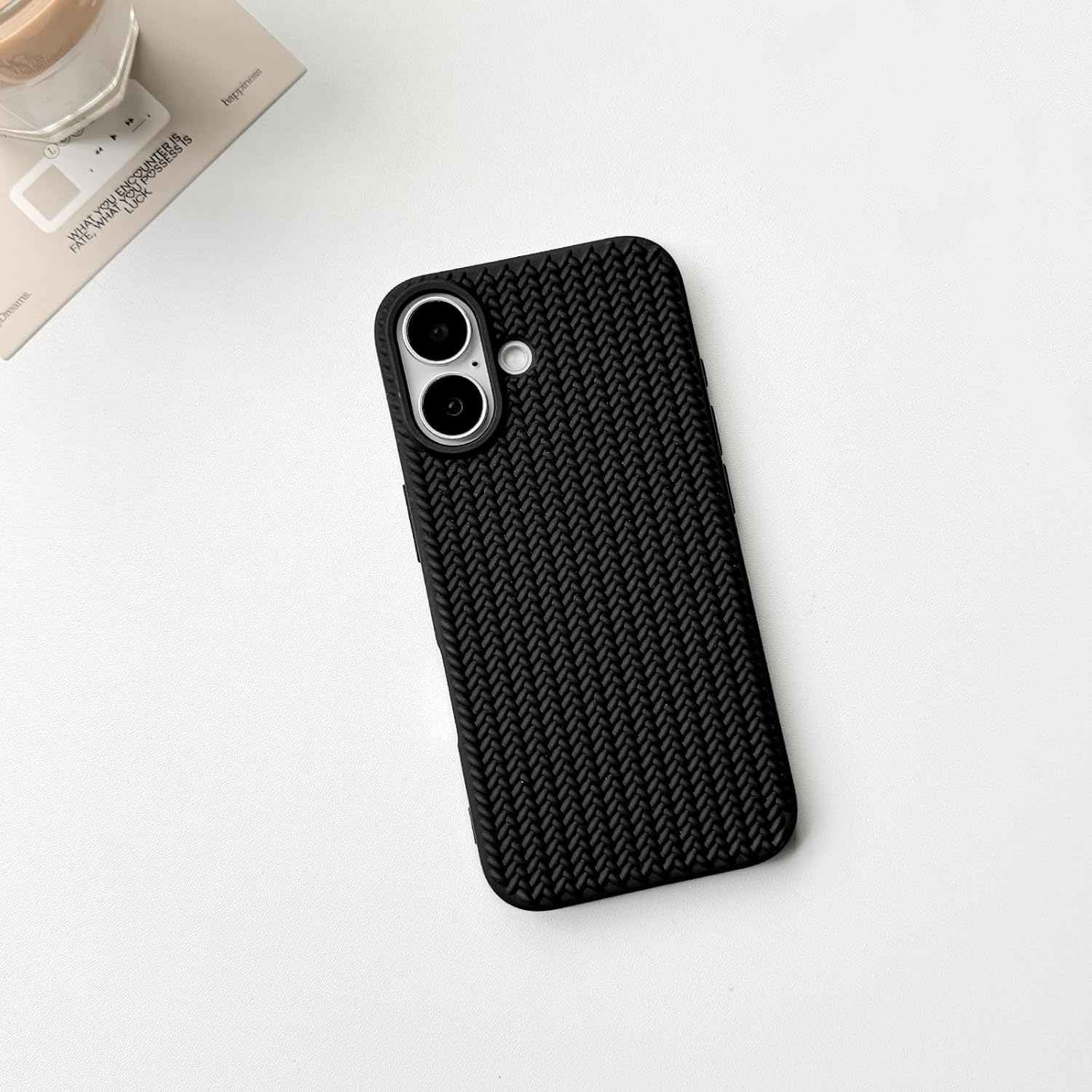 iPhone 16 Gummi Case Schutzhülle Strickmuster - Schwarz (Matt)