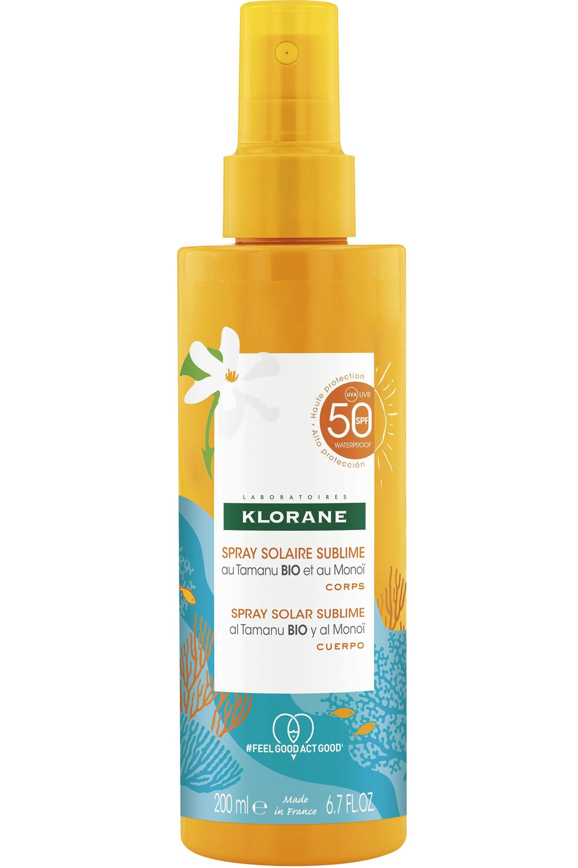 Klorane Spray solaire SPF50 au Tamanu bio et au Monoï-200 ml