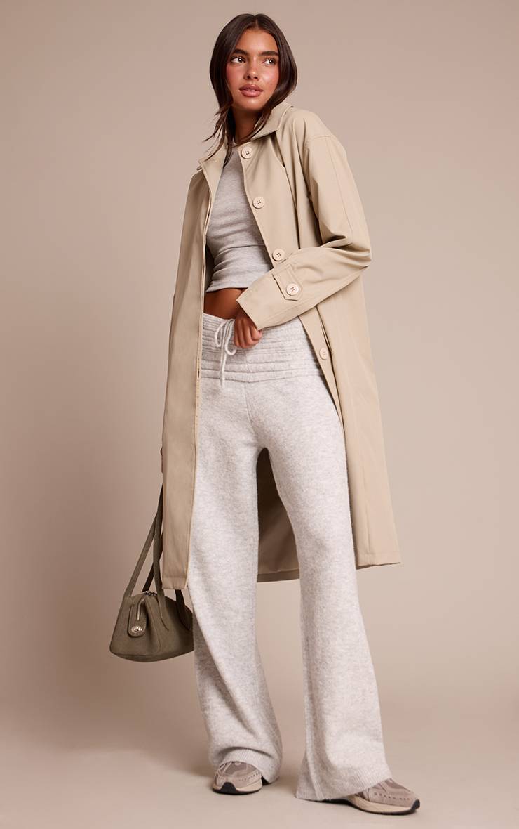 Gris Clair Pantalon En Maille Côtelée Souple À Taille Repliée