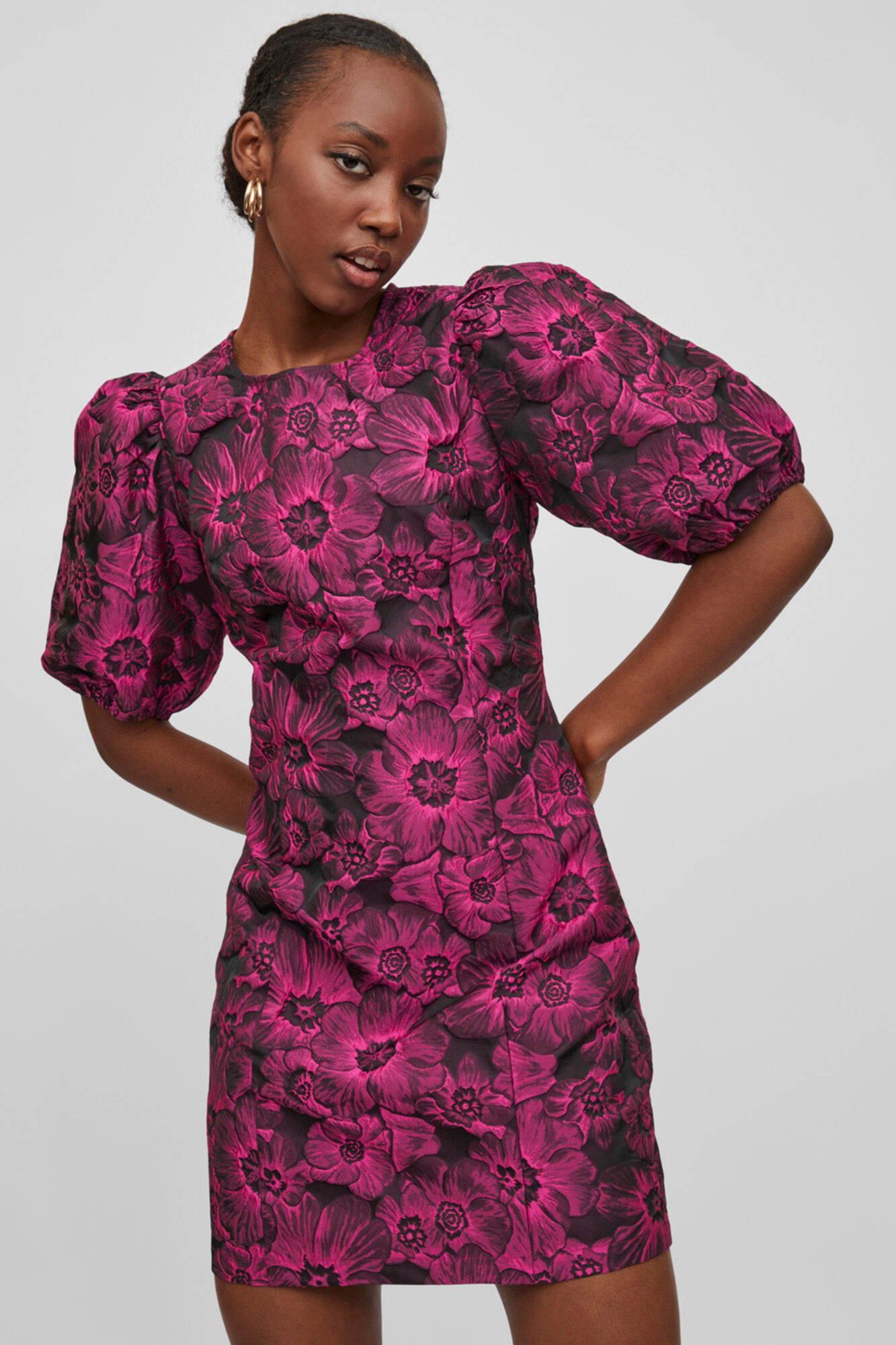 Mini vestido jacquard - Rosa