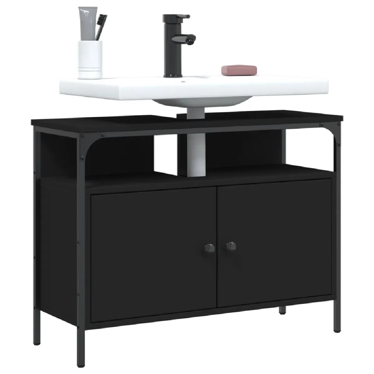 VidaXL Armoire Lavabo Salle de Bain Noir 80x30x60 cm