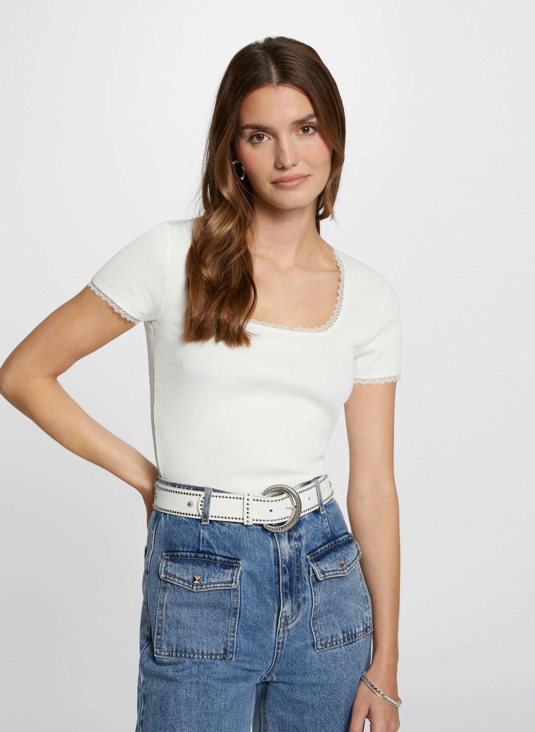 DLUBI - Tee-shirt dentelle en coton mélangé | Blanc