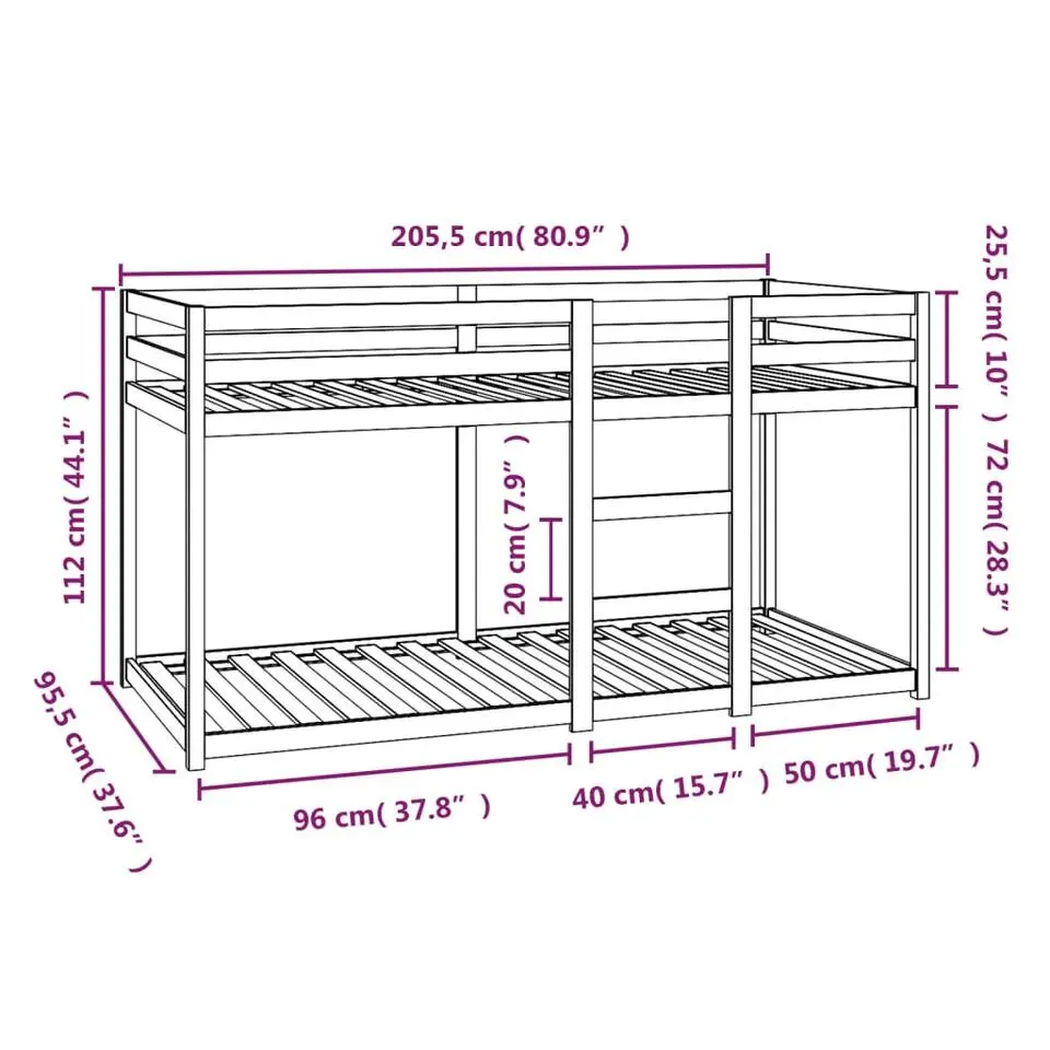 vidaXL - Stapelbed met zijladder - Naturel - Massief grenenhout - 90x200 cm