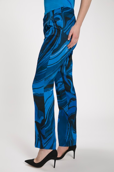 Hose, Marmor-Design, Bundfalte, ausgestellter Saum