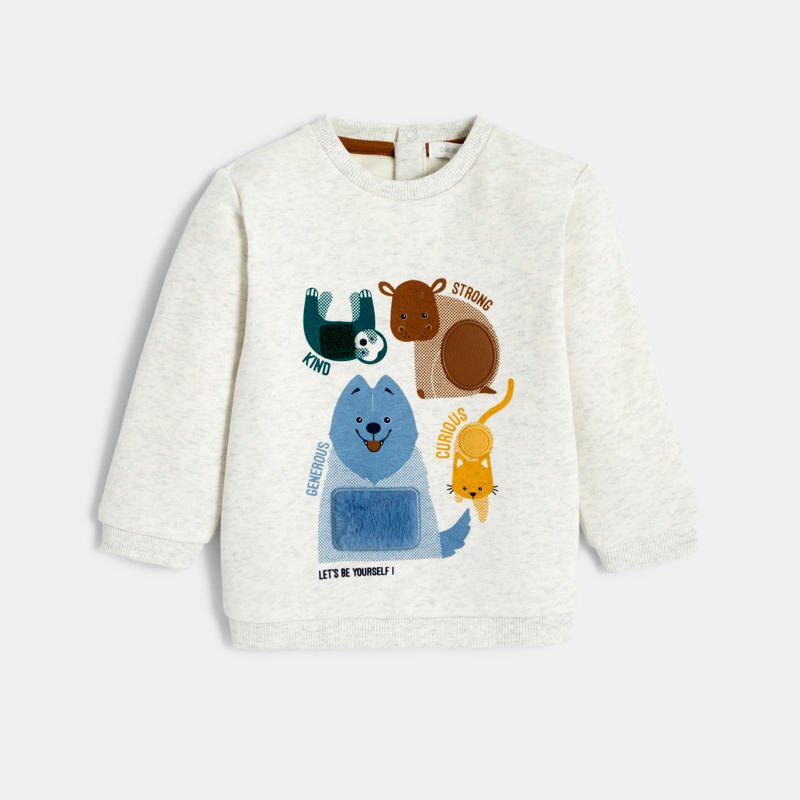 Sweat animation sensorielle animaux gris bébé garçon Gris ou noir