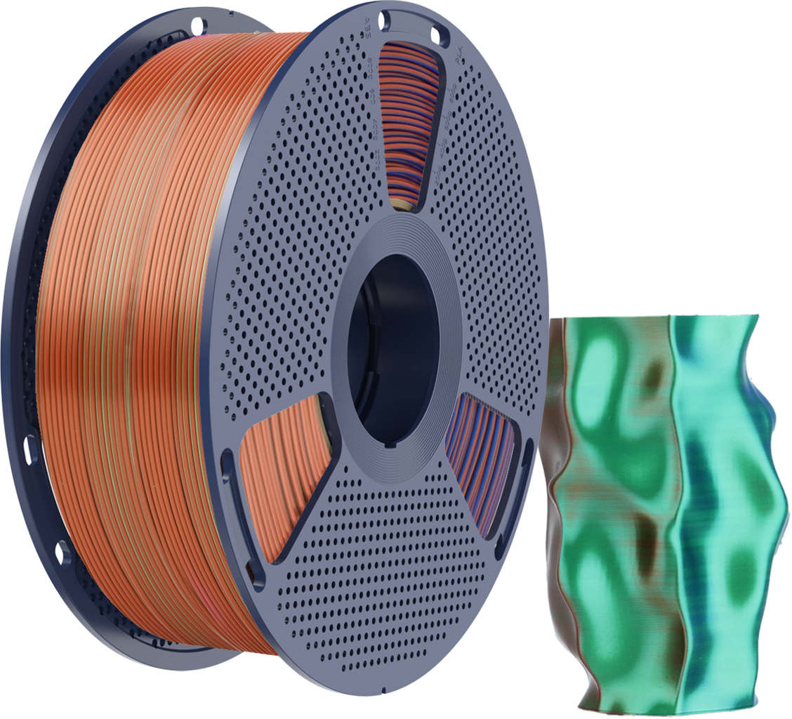 SUNLU  Silk PLA+ Tri-Color Orange Blue Green, 1,75 mm / 1000 g    Dreifärbiges PLA Material mit glänzendem Finish