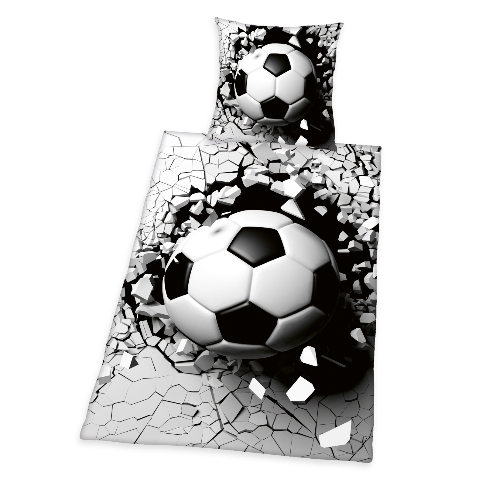 Renforcé-Bettwäsche 3D-FUßBALL - schwarz-weiß - 135x200 cm
