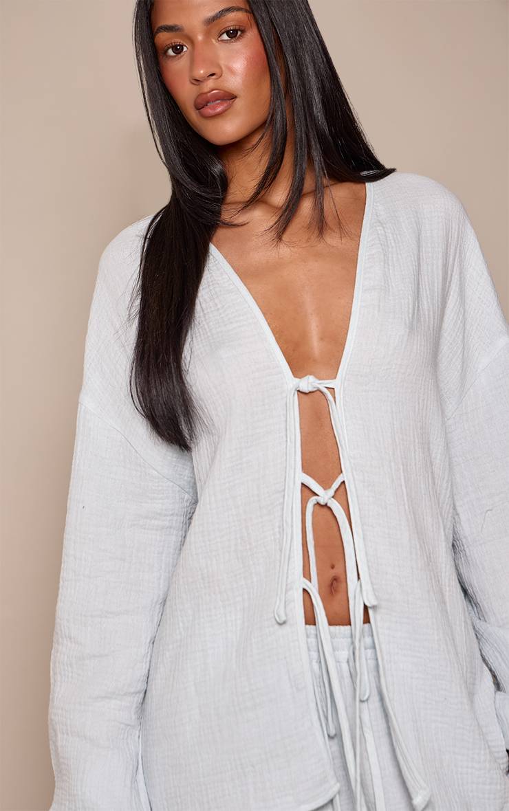 Bleu Poudré Chemise Coordonnée Tall En Gaze Texturée À Nouer Devant