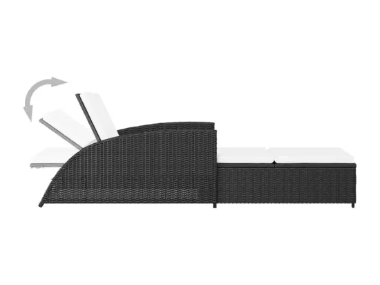 Chaise longue avec coussin blanc crème Résine tressée Noir