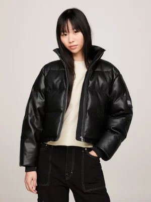 Jaqueta puffer cropped Alaska Tommy Remastered com blocos de cores tonais