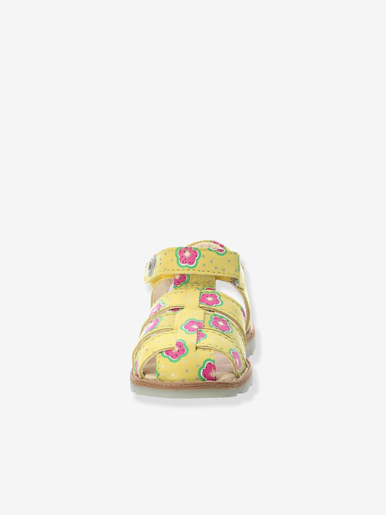 Sandálias infantis Nonosti Iconique Nonorally KICKERS® tamanho médio em couro amarelo estampado