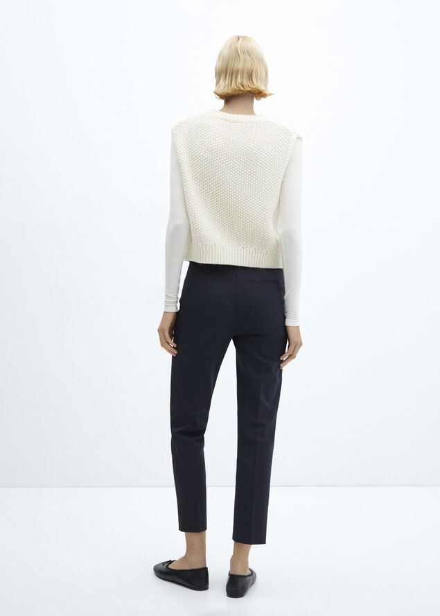 MANGO Cropped button trousers Navy