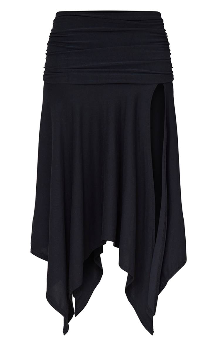 Noir Jupe Midi Asymétrique Froncée Toucher Doux