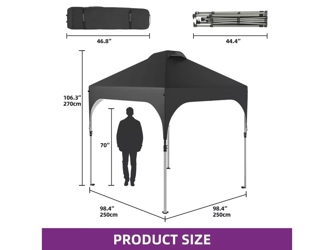 YITAHOME 2.5x2.5M Instant Pop Up - Tente de camping Pliante et imperméable - Noir
