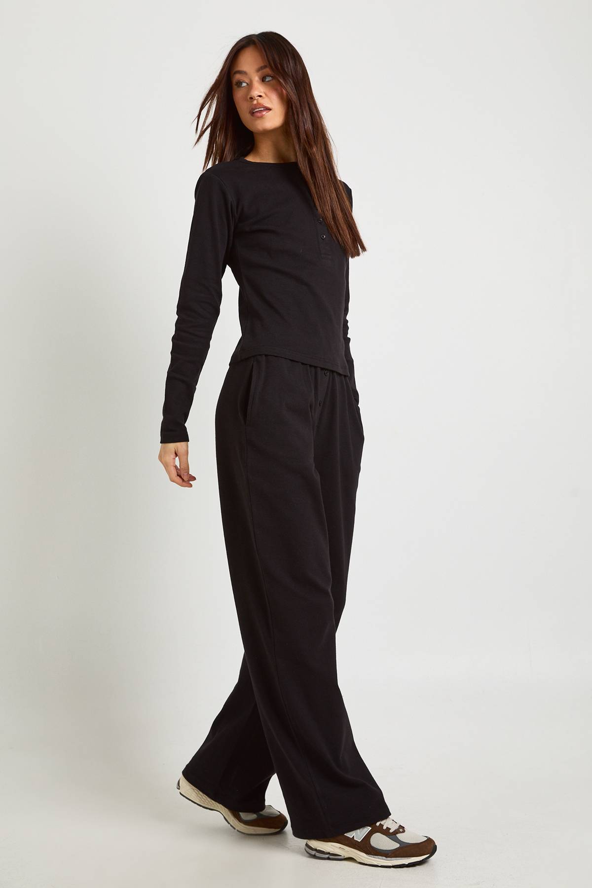 boohoo Ensemble Haut Col Rond Boutonné Et Pantalon En Coton Pour Femme Grande Taille