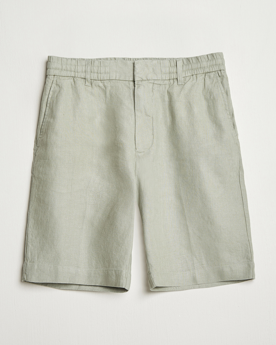 NN07 Billie Pleated Linen Drawstring Shorts Sage Green