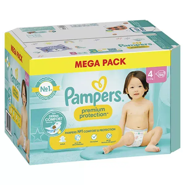 Fraldas Pampers Premium Protection Tamanho 4 x 96 (9kg - 14kg) Nossa número 1 em conforto e proteção