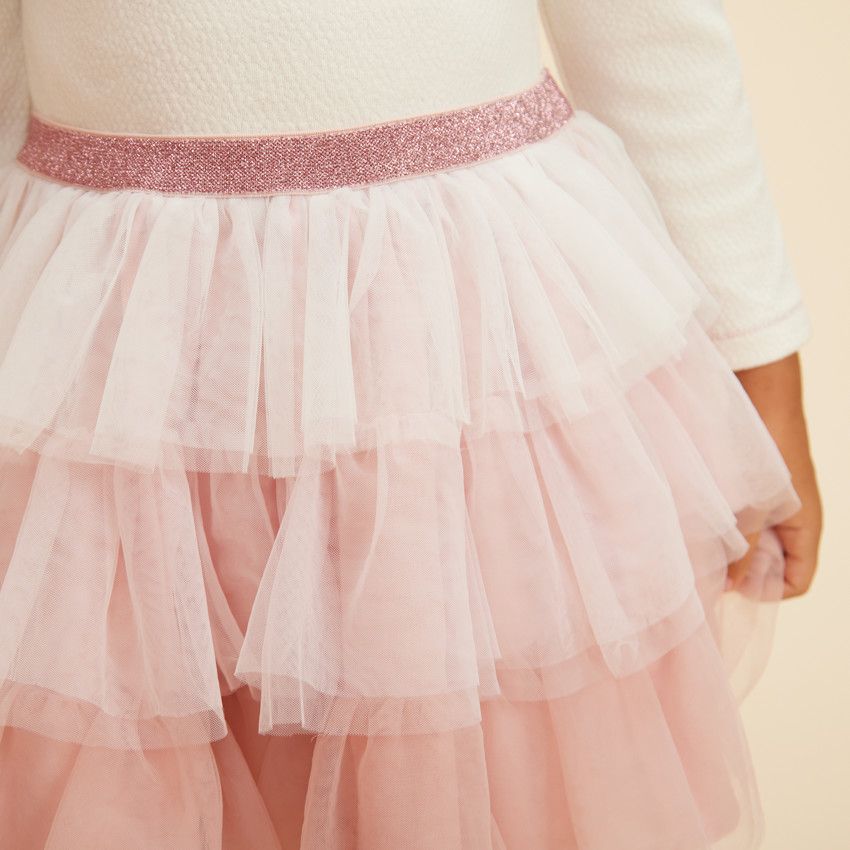 Robe effet 2 en 1 avec jupon en tulle pour bébé fille - Ecru