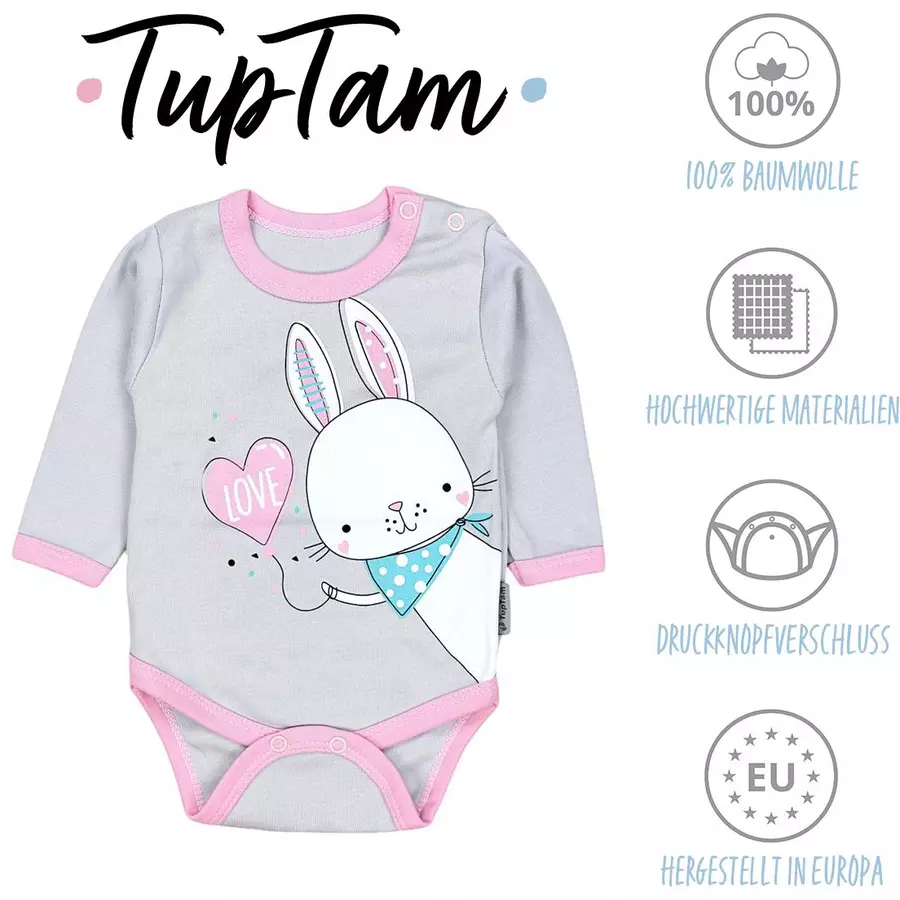 TupTam Mädchen Baby Body Langarm Unifarben 5er Pack gelbgrau
