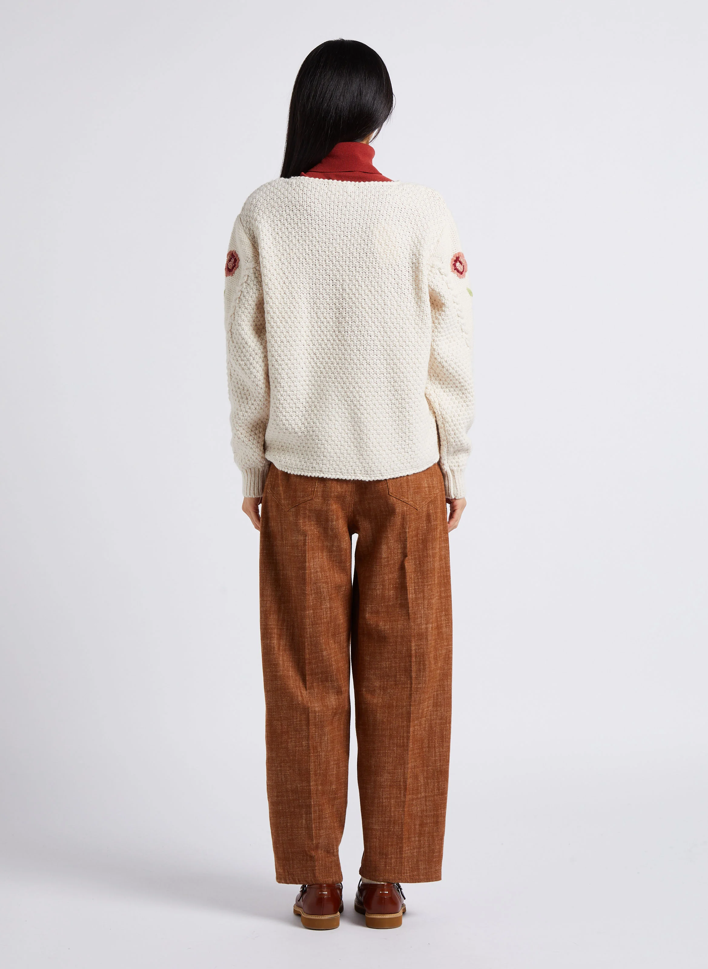 ACAI - Pull col rondà motif floral | Beige