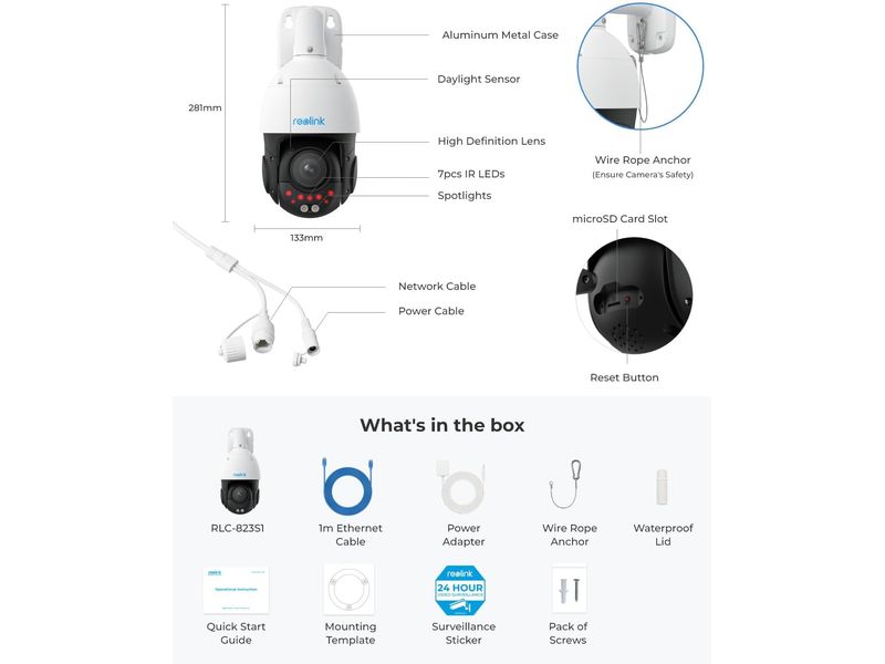 Reolink Netzwerkkamera P840 360° 4K PoE Wetterfeste 360 Grad PoE High Speed Dome Security IP Überwachungskamera