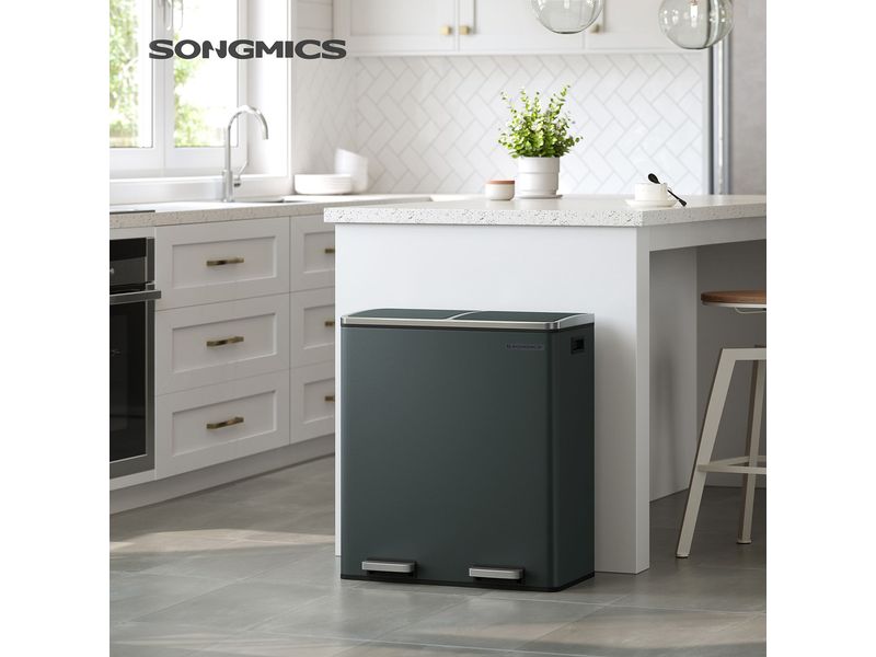Songmics Abfalleimer 60 l, Grau Treteimer mit zwei Fächern