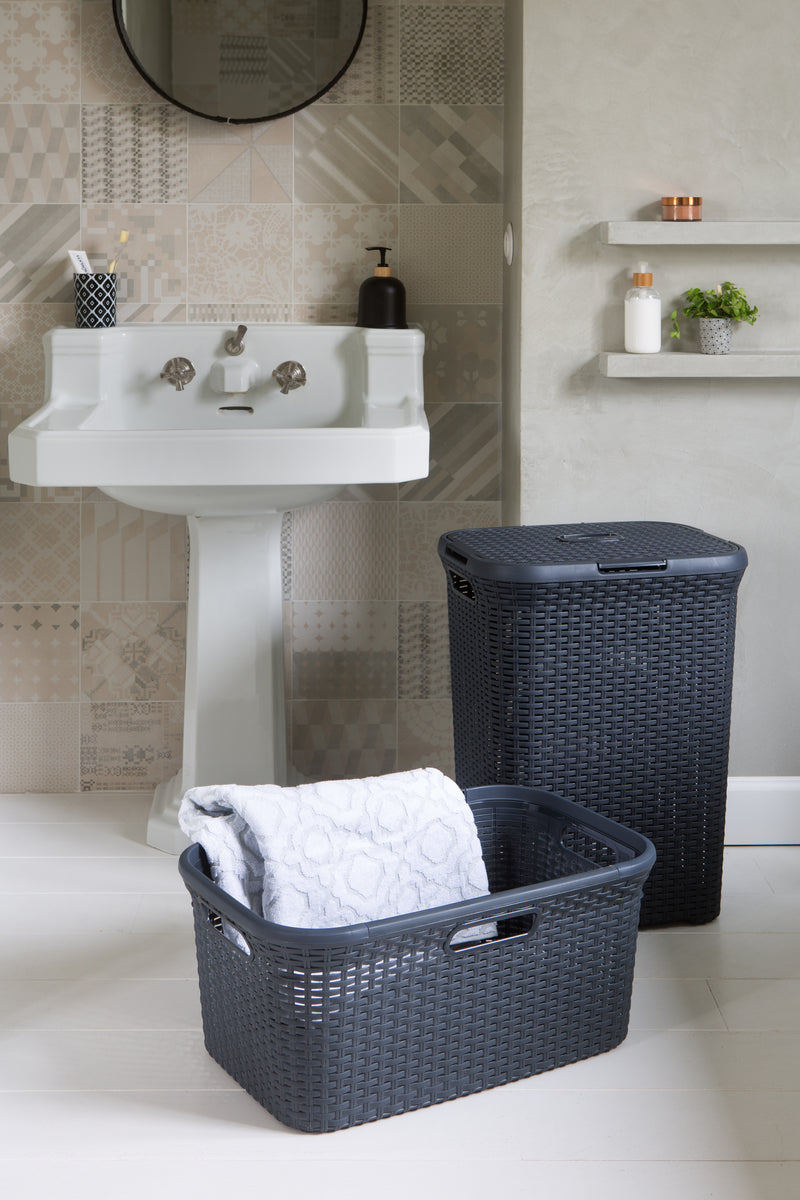 Curver Style Wasmand met Deksel 60L + Wasmand 45L - Antraciet
