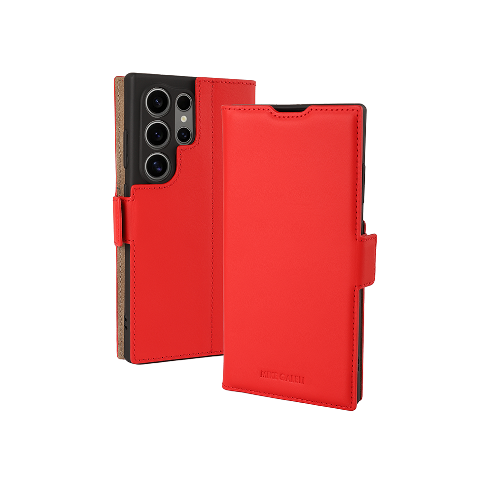 Samsung Galaxy S25 Ultra Echtleder Tasche Flip Cover Hand Made (FABIOS25U-04) - Cherry Tomato